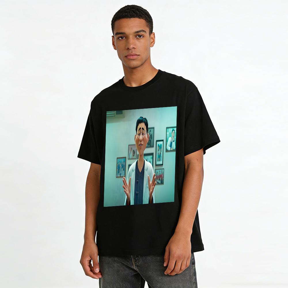 Funny Animated Doctor Print Casual T-shirt Loose Comfortable Daily Universal Top For Men And Women Pure Cotton T-shirt