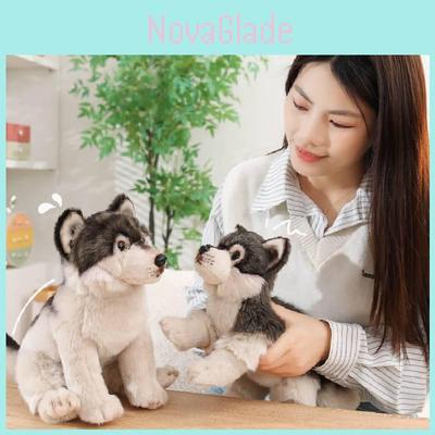 Brinquedo de Pelúcia Lobo Figura de Animal com Material de Pelo Curto Para Crianças e Adultos