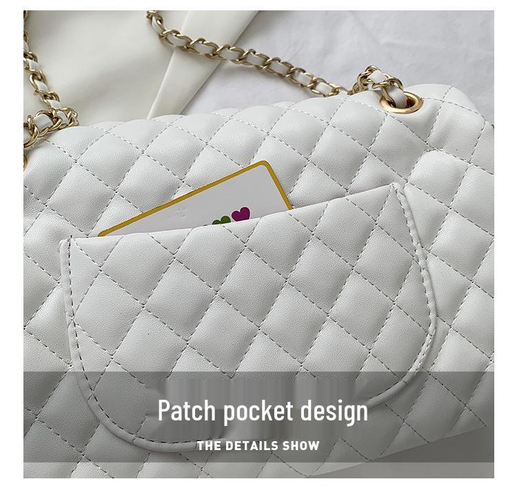 Dámská crossbody kabelka - Evropská a americká móda, Všestranný řetízek s kosočtvercovým prošíváním v černé a bílé barvě