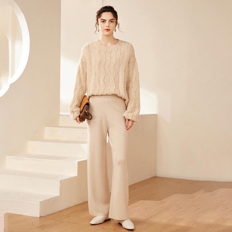 Double-Strand Tassel Round Neck 100% Pure Cashmere Sweater for Autumn/Winter 2024 - Loose Fit, Light Luxury Style for Women