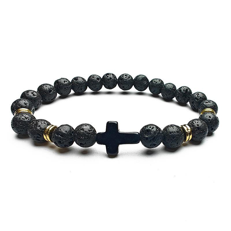 Temu Volcanic Rock & Turquoise Tiger's Eye Gemstone Elastic Bracelet