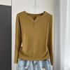 Stylish Long Sleeve T-Shirt Ribbed Slim Standard Shoulder Top For Autumn Stretchy Slim Base Layer Soft Ribbed Fabric Good For Inner And Outer Wear Top