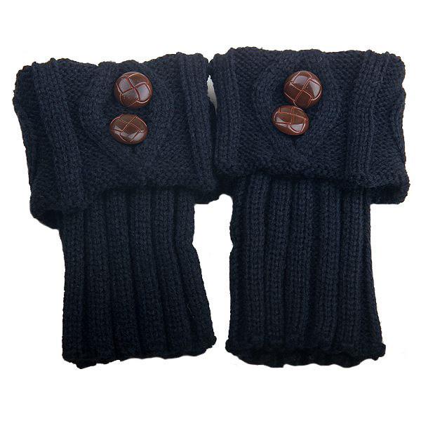 Women's Knitted Woolen Leg Warmers - Short, Diamond Pattern, Turn-Down, 2-Button, Fashionable Boot Covers for Autumn/Winter