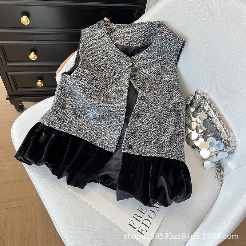 

Винтажный темперамент бархатная вставка женский 2025 новый высококлассный топ-жилет XXXL [Recommended 138-75kg]