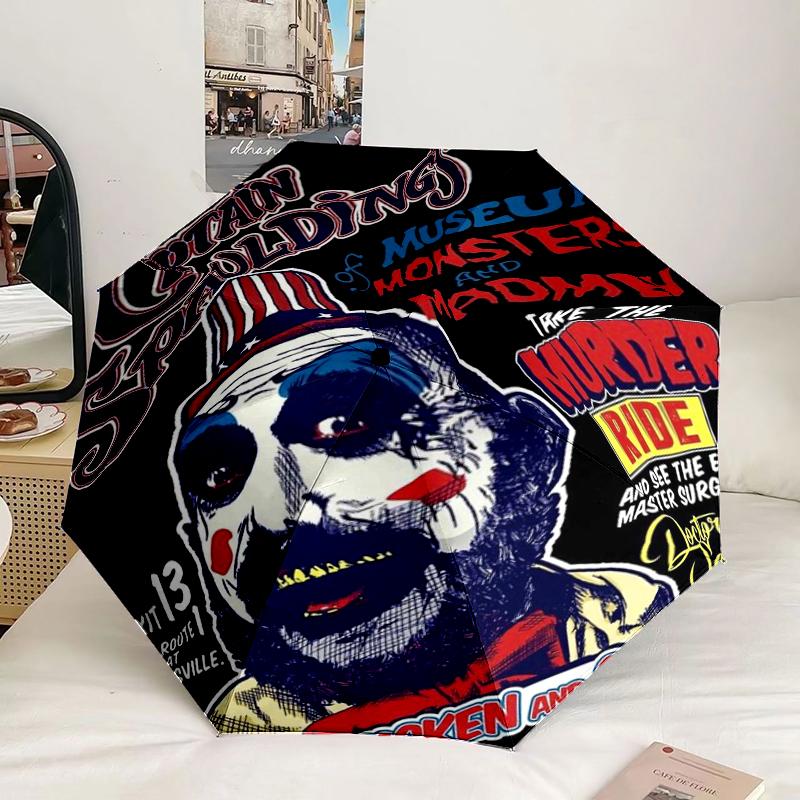 Horror Clown Laughing Umbrella 8-Frame for Travel, camping, Casual Lightweight Portable Umbrella, Essential for every family Holidays Birthday Gift
