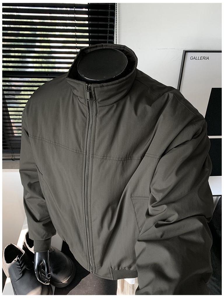 Herren High-End Baumwolle Workwear Bomberjacke - Stehkragen, Lässiger lockerer Coach-Stil für Herbst/Winter