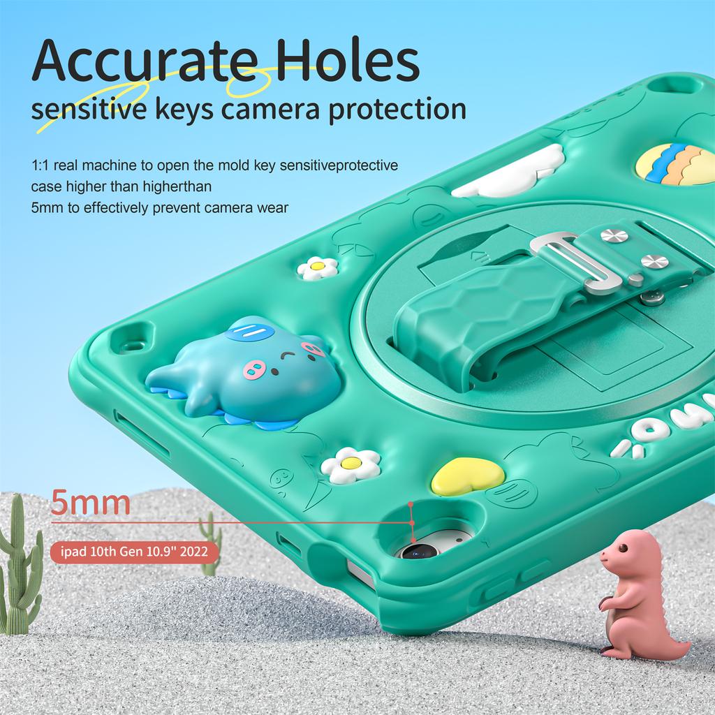 For iPad (2025)/10.9 (2022) Case Cartoon Dinosaur Hand Strap Kickstand PC+Silicone+TPU Cover