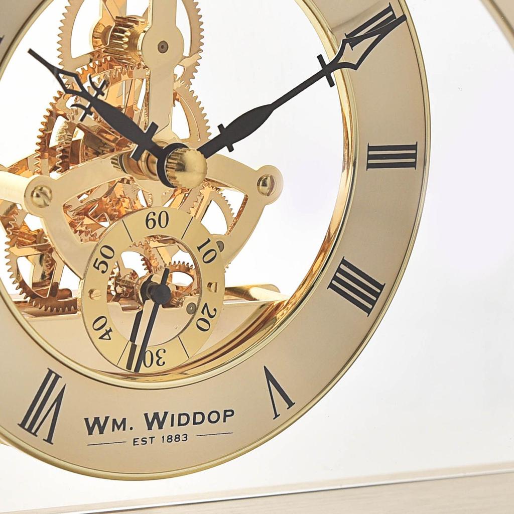Wm.Widdop Gold Arch Mantel Clock Skeleton Dial Roman