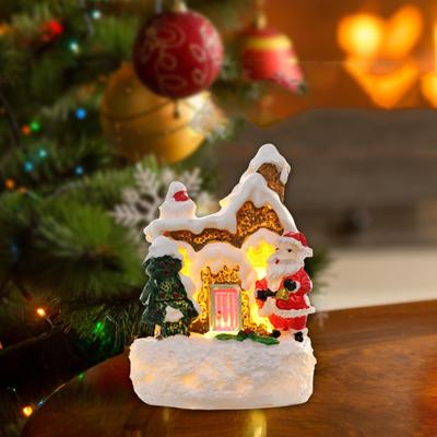 Christmas Figurine Village House Statue Artwork Gift Crafts with Light Resin Sculpture Home Decor