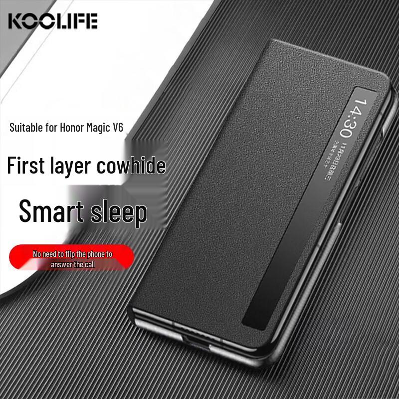 KOOLIFE Genuine Leather Smart Window Flip Case for Honor Magic V6