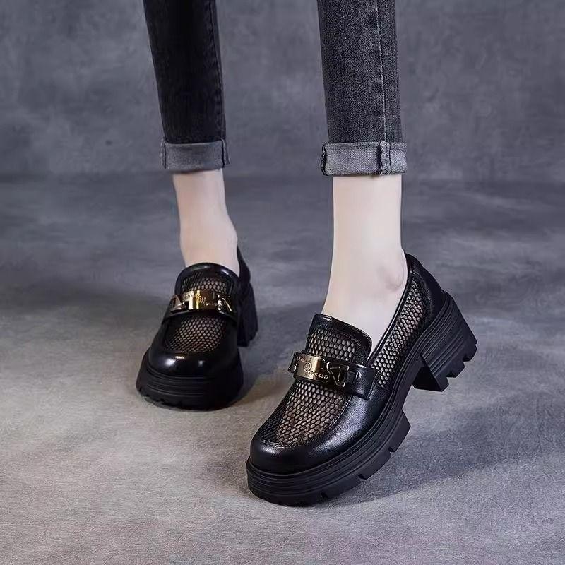 Mesh thick-soled women's new one-pedal women's shoes summer small leather shoes hollow single shoes