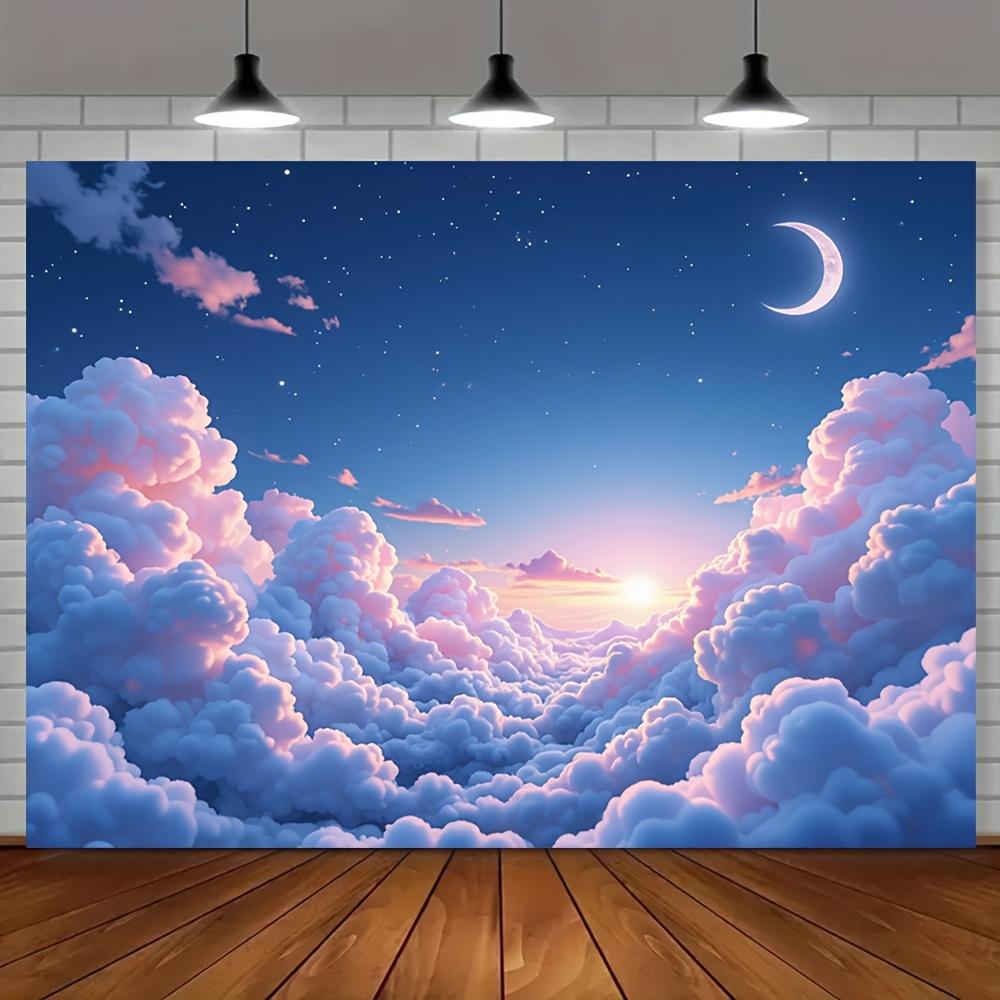 Dreamy Sky Clouds Sunset Moon Wall Tapestry 2D Flat Print Celestial Art Nature Decor Boho Style Home Interior Hanging