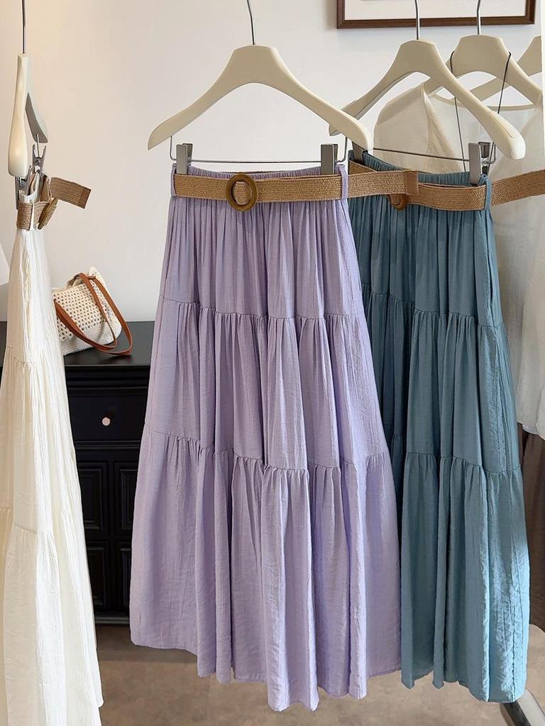 Women's High Waist French Ice Silk A-line Skirt - Early Spring Cotton Linen Umbrella Hem