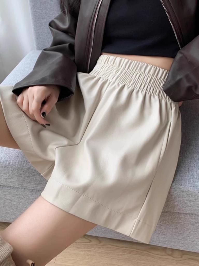 Short large taille haute en cuir PU automne/hiver 2023 – Style décontracté coréen