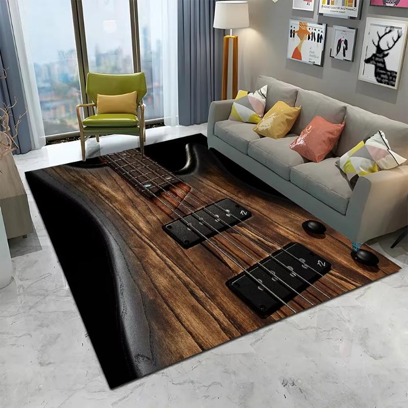 Rock Music Guitar Rug Living Room Bedroom Sofa Decor Classic Electric Carpet Teen Room Anti-slip Floor Mat Non Slip Doormat