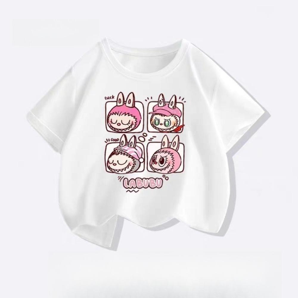 

2025 Новейшая взрывная футболка из чистого хлопка с мультяшным принтом Лабубу, летний повседневный топ с круглым вырезом и коротким рукавом S