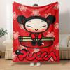 1 peça Pucca, Desenho Animado, Cobertor com Estampa Vermelha Adequado para Todas as Estações, Perfeito para Casa, Viagem ou Acampamento 248