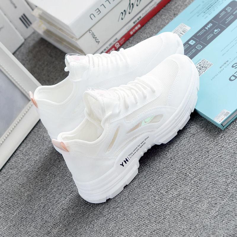 2025 spring and summer new mesh shoes women's breathable mesh sports shoes women's hollow leisure basic student flat white shoes