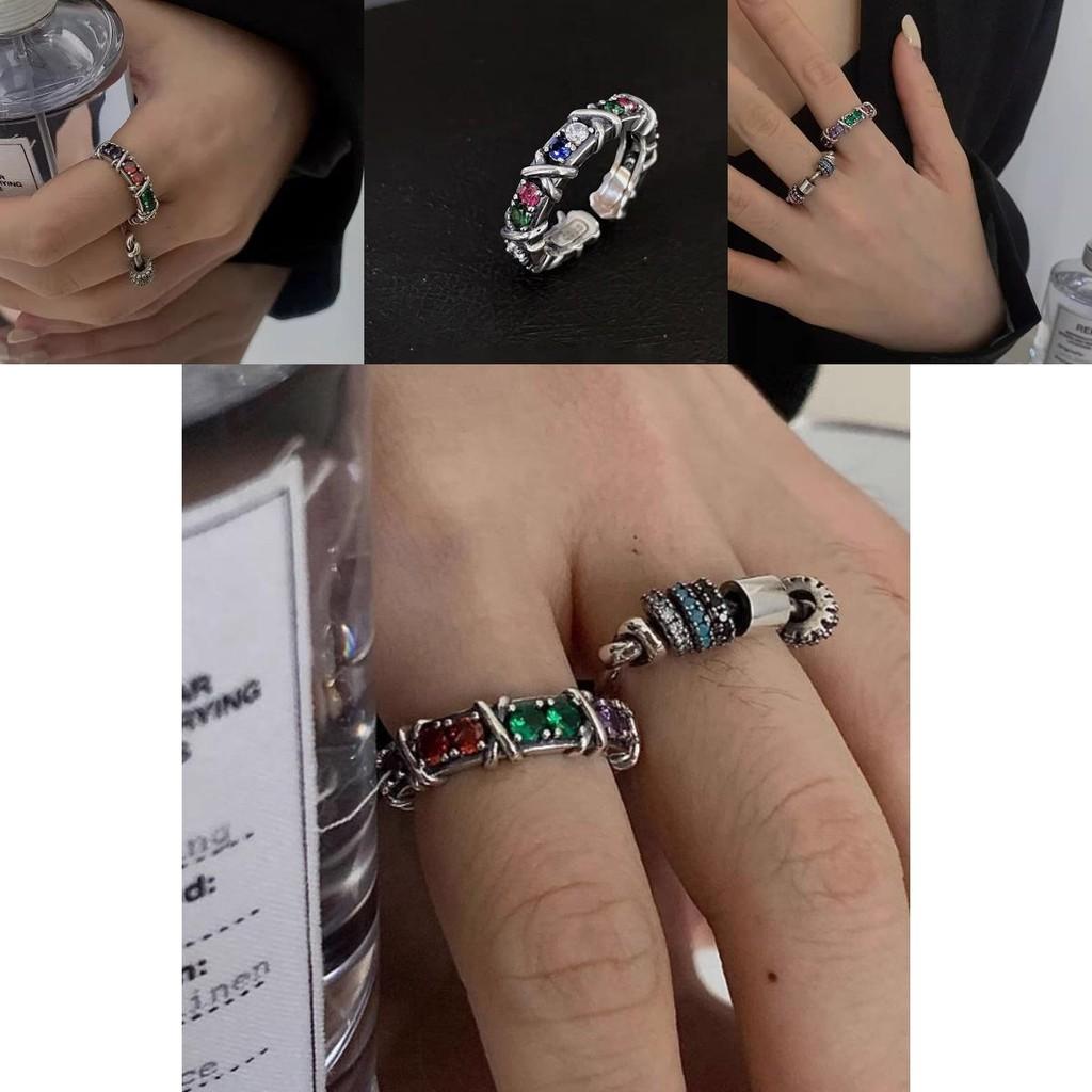 Elegant Retro Inspired Rainbow Zircon Copper Ring For Women Fashion Accessory