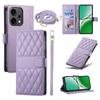 For Oppo Reno14 5G (Global) Case Rhombus Stitching Wallet Stand Leather Phone Cover with Long/Short Strap