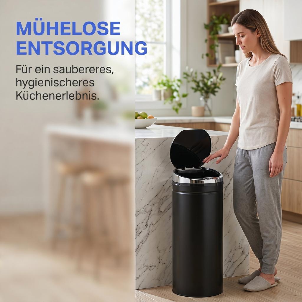 50L Automatic Motion Sensor Rubbish Bin with Fingerprint Resistant, Stainless Steel, Black
