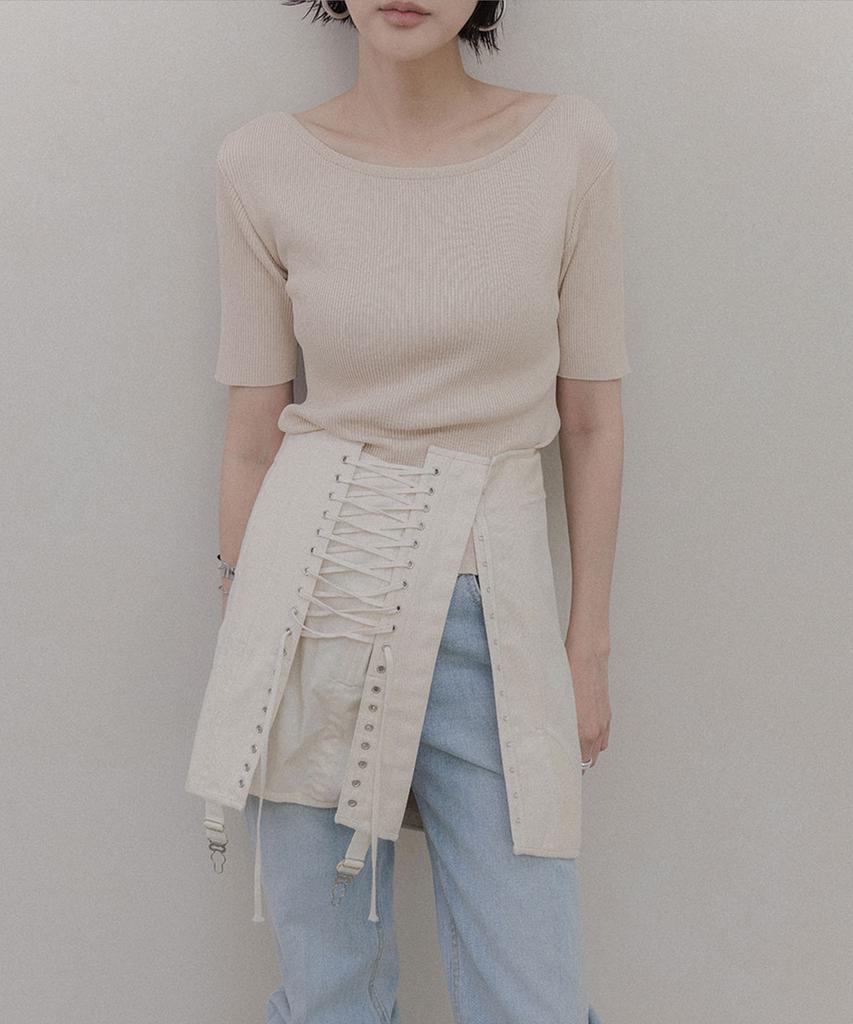 Memua Monet Boat Neck Half Sleeve Knit (Linen Beige)