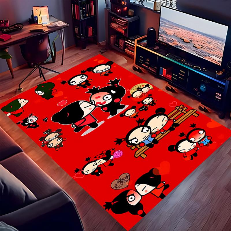 1pc Pucca3 Print Area Rug - Soft, Washable Non-Slip Indoor Mat for Office Chairs, Living Room, Home Office Decorative Rug