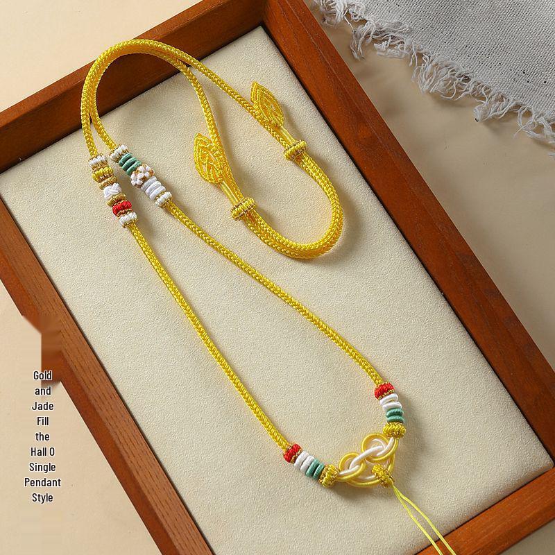 

Плетеный шнур для ожерелья ручной работы с золотой застежкой и нефритовой подвеской No Specification