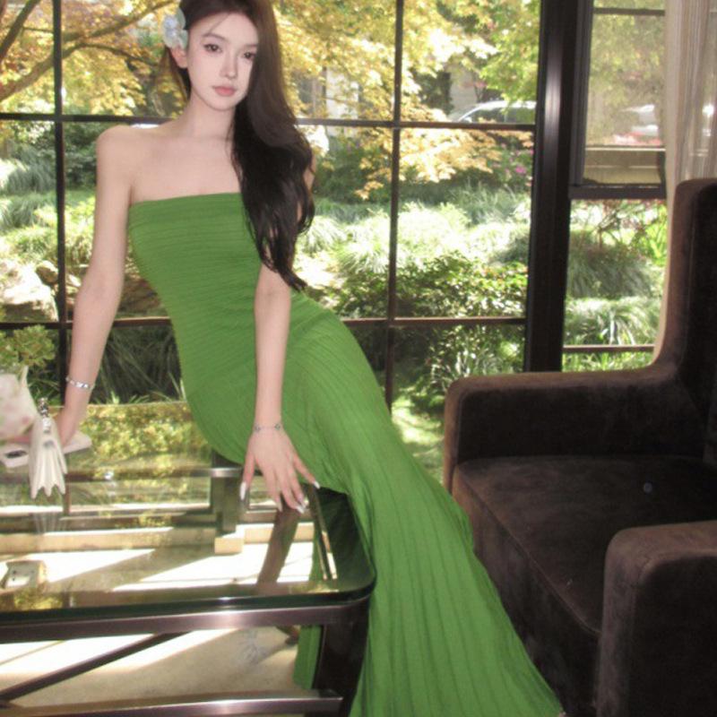 Зеленое облегающее сексуальное платье-туба вязаное длинное платье высококачественное платье для морского отдыха женское One size fits all зелёный