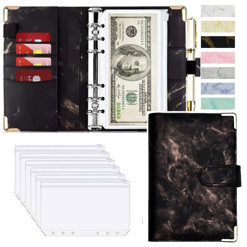 A6 Money Saving Organizer PU Leather Budget Binder Marble Notebook Budgets Planner  Envelope Office School Supplies