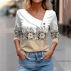 Damen Mode Floral Print Langarm Hemd Bluse Top Weiß Herbst Winter Kleidung 2026