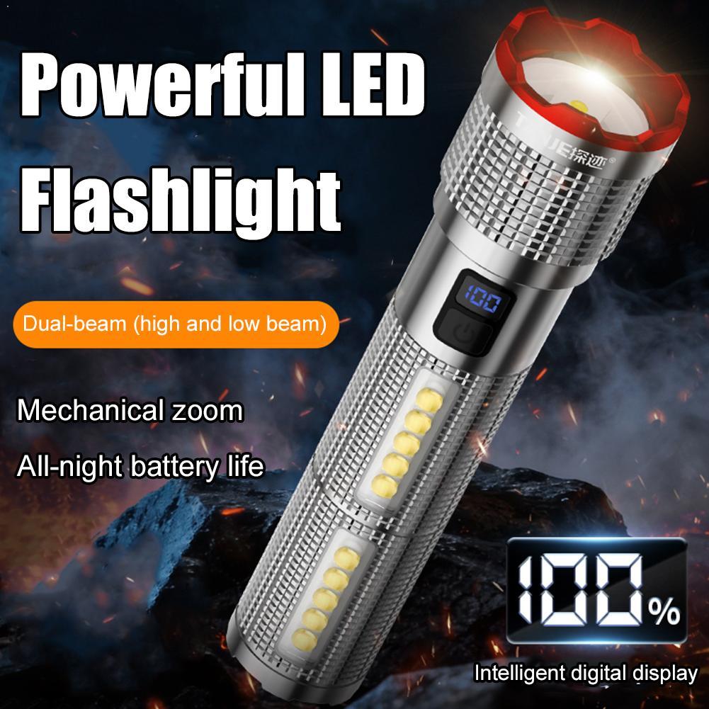 Powerful LED Flashlight Rechargeable Lamp Side Light Waterproof Tactical Lantern Handheld Torch Outdoor Camping Hiking