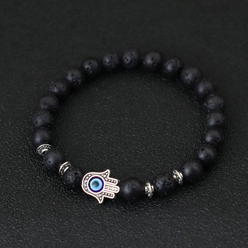 Turkey Evil Eyes Bracelet For Men Women Gothic Fatima Hand Braclet 8mm Natural Lava Lapis Lazuli Stone Beaded Braslet Pulseras