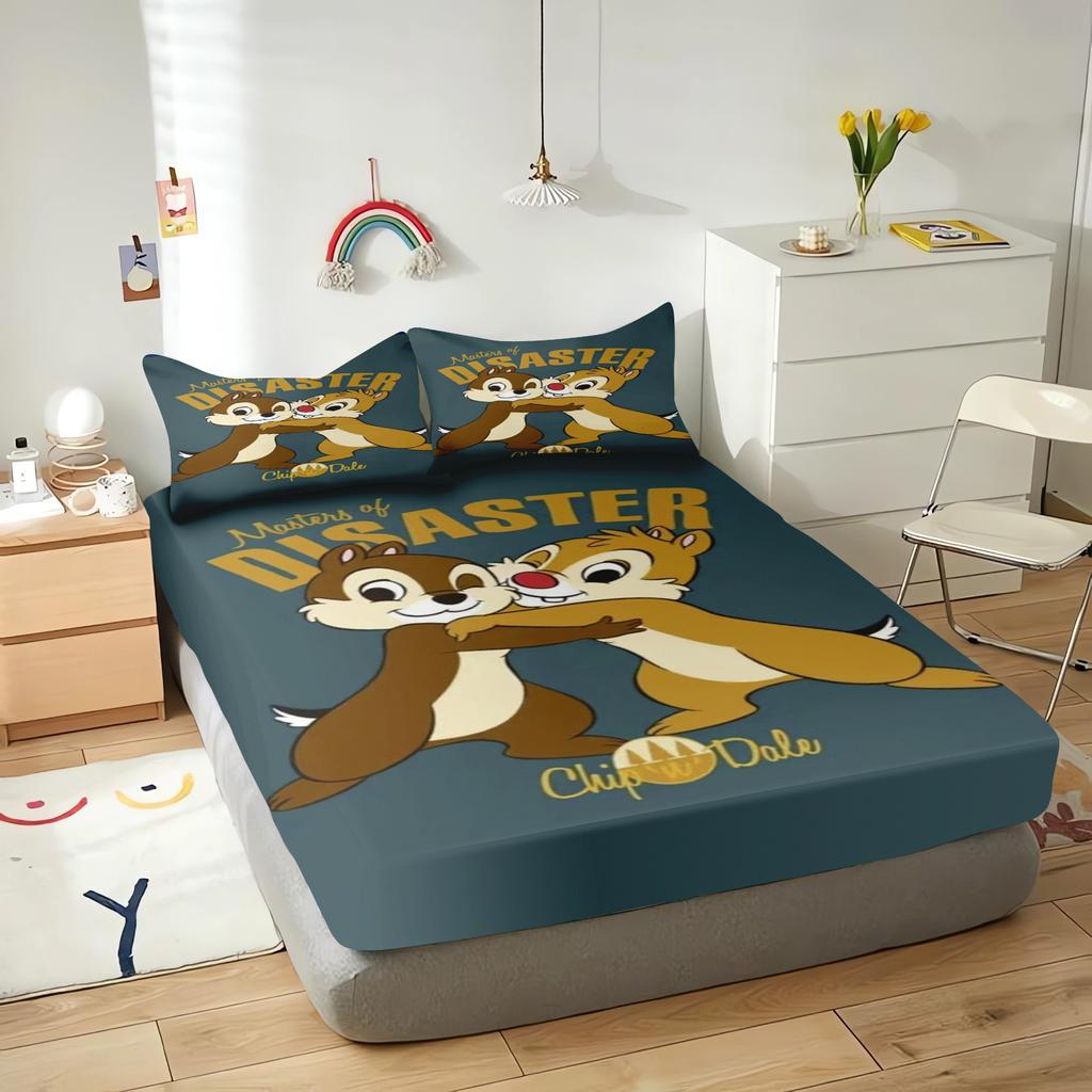 Chip And Dale Cartoon Fitted Sheet Cover For Children Cute Digital Printing Bedding, Coverage, Teenager With Elastic Sheets