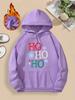 Plus Size Christmas Hoodie Sweatshirt for Women - Casual Polyester Hooded Pullover with Long Sleeves, Front Pocket, Slight Stretch