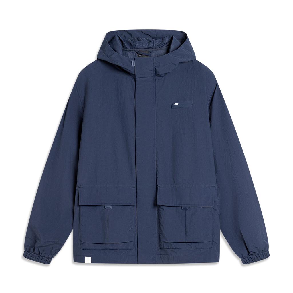 Li-Ning Water-Resistant Loose Comfortable Zip-Up Hooded Windbreaker Jacket Men Outerwear Deep-Iris-Blue AFDU537-5