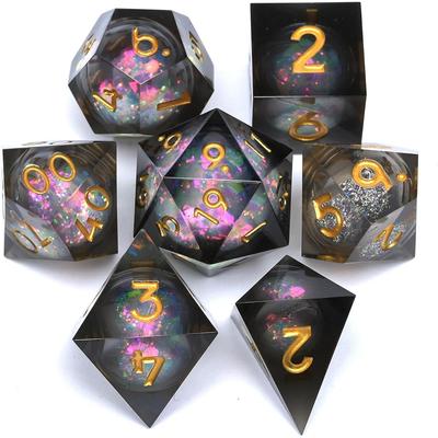 Liquid Core Quicksand Resin DND Dice, Sharp Edge Dungeons and Dragons Polyhedron Game Dice Set for Role Playing Games RPG Explorer Magic Gifts