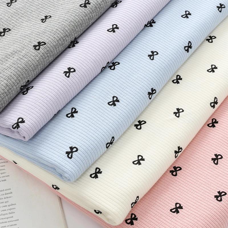 150x50cm Bow Printed Jacquard Elastic Knitted Fabric For T-shirts Pajamas ,Home Clothes,Children's Clothing DIY Clothing Fabric