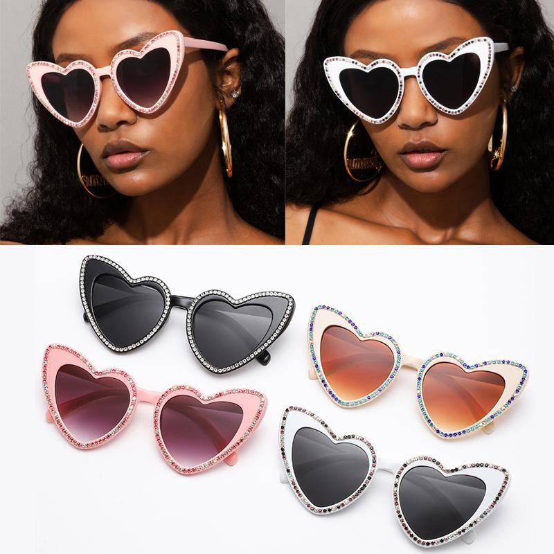 Women's Designer Heart Sunglasses Bling Crystal Diamond Luxury Eyewear Female Shades Fashion