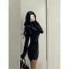 French Chic Design Mesh Long Sleeve Dress Women's Early Spring Spice Girls Sexy Tight Inside Hip Wrap Skirt