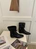 Autumn and winter new square head thick heel short heel temperament French fashion belt buckle medium boots black khaki coffee