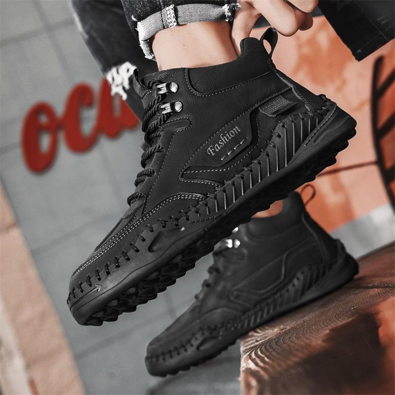 Men Shoes Hand-stitching Leather Men Boots Split Leather Casual Leather Shoes Men Ankle Boots