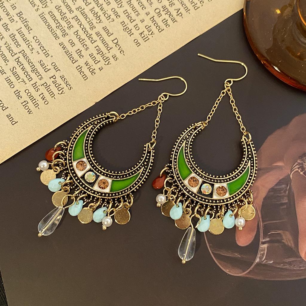 Bohemian Ethnic Style Long Fringed Earrings Temperament Retro Stud Earrings Light Luxury High-End Earrings