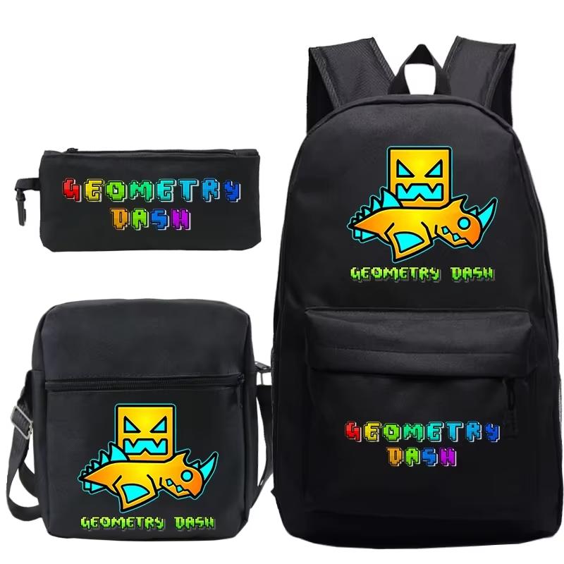 Funny Cartoon Geometry Dash Backpack 3pcs Set Students School Bags School Girls Boys Sports Bookbag Edition Trendy Backpack