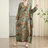 Women's New Color V-neck Retro Long Skirt Cotton Linen Dress