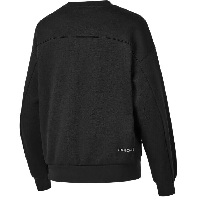 Skechers Sport Lifestyle Series Fashion Casual Knitted Loose Fleece Warm Sweatshirt Women sweatshirt Carbon-Black P424W010-0018