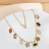 European & American Gold-Plated Copper Necklace with Colorful Zircon, Light Luxury High-End Jewelry