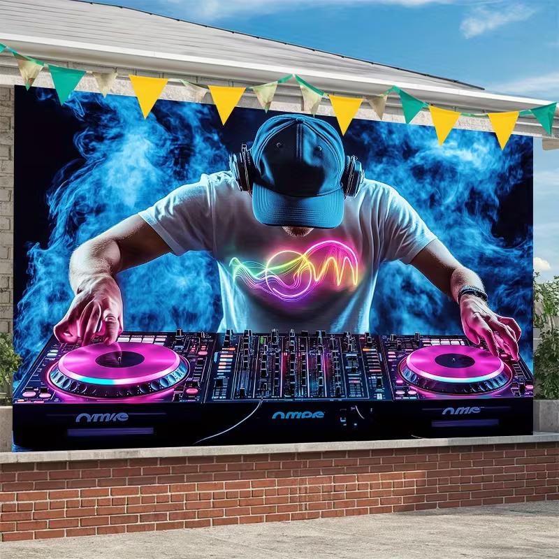 Electronic Music DJ Tapestry, DJ Turntable with Smoke Wall Art for Bedroom & Festival Decor