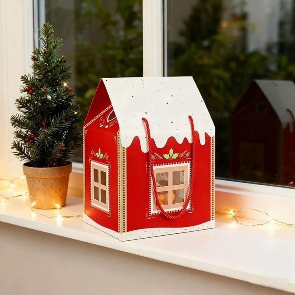 Christmas Cookie Boxes House Shaped 3D Box Bakery Cottage for Chocolate Snacks Treats Packaging Christmas Winter Holiday Party