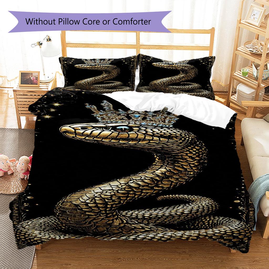 Snake and Skull Pattern Bedding Quilt Set Quilt Cover Pillowcase Home Decoration Gift (1 * Duvet Cover + 2 * Pillowcase, Without Core)
